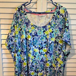 Short-Sleeve Swing Dress Blue and Green